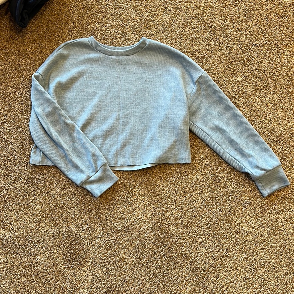 Women’s Light Blue cropped sweatshirt.